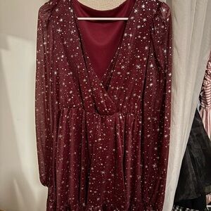 SHEIN Burgundy Starry Mini Dress